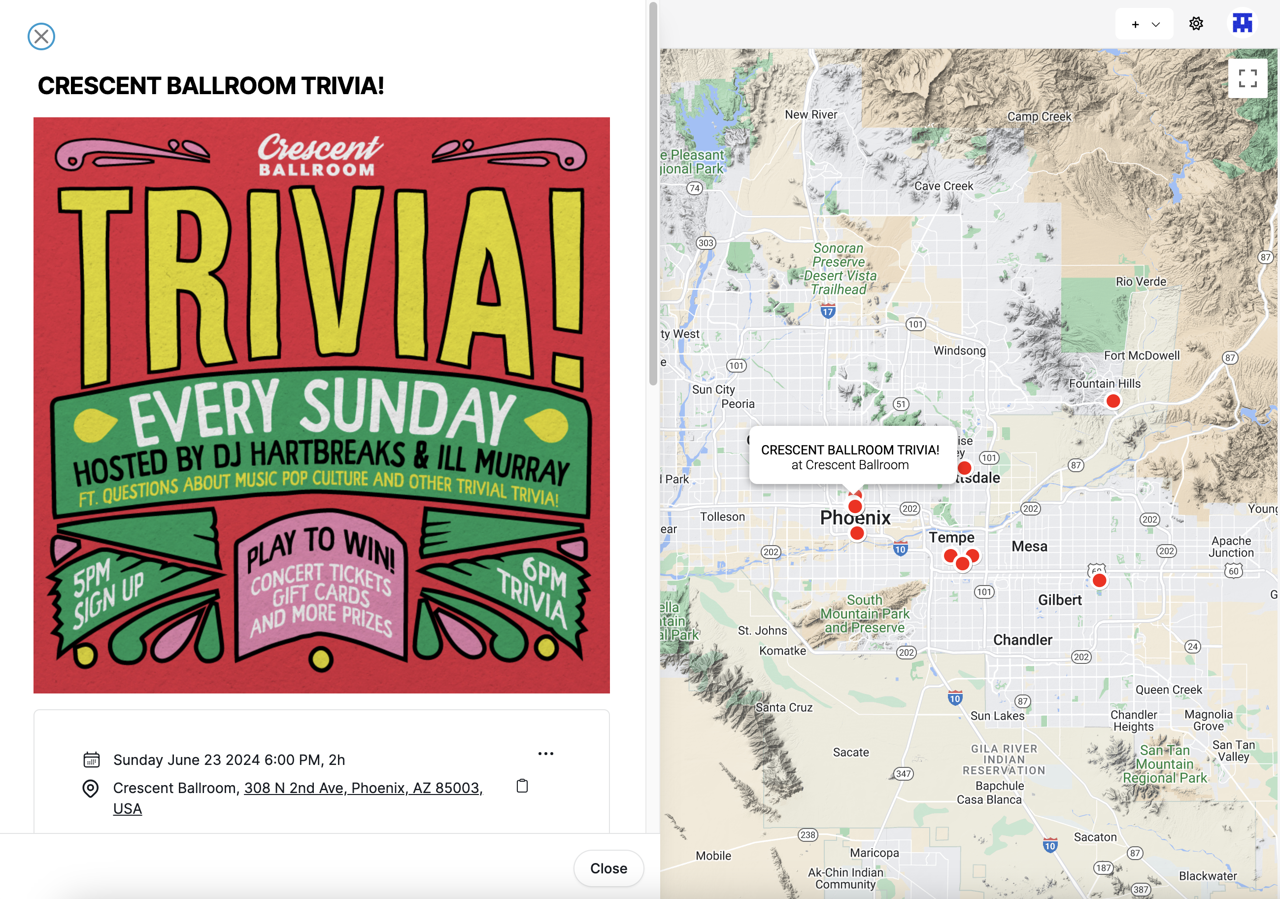 Map view when you click on a list item