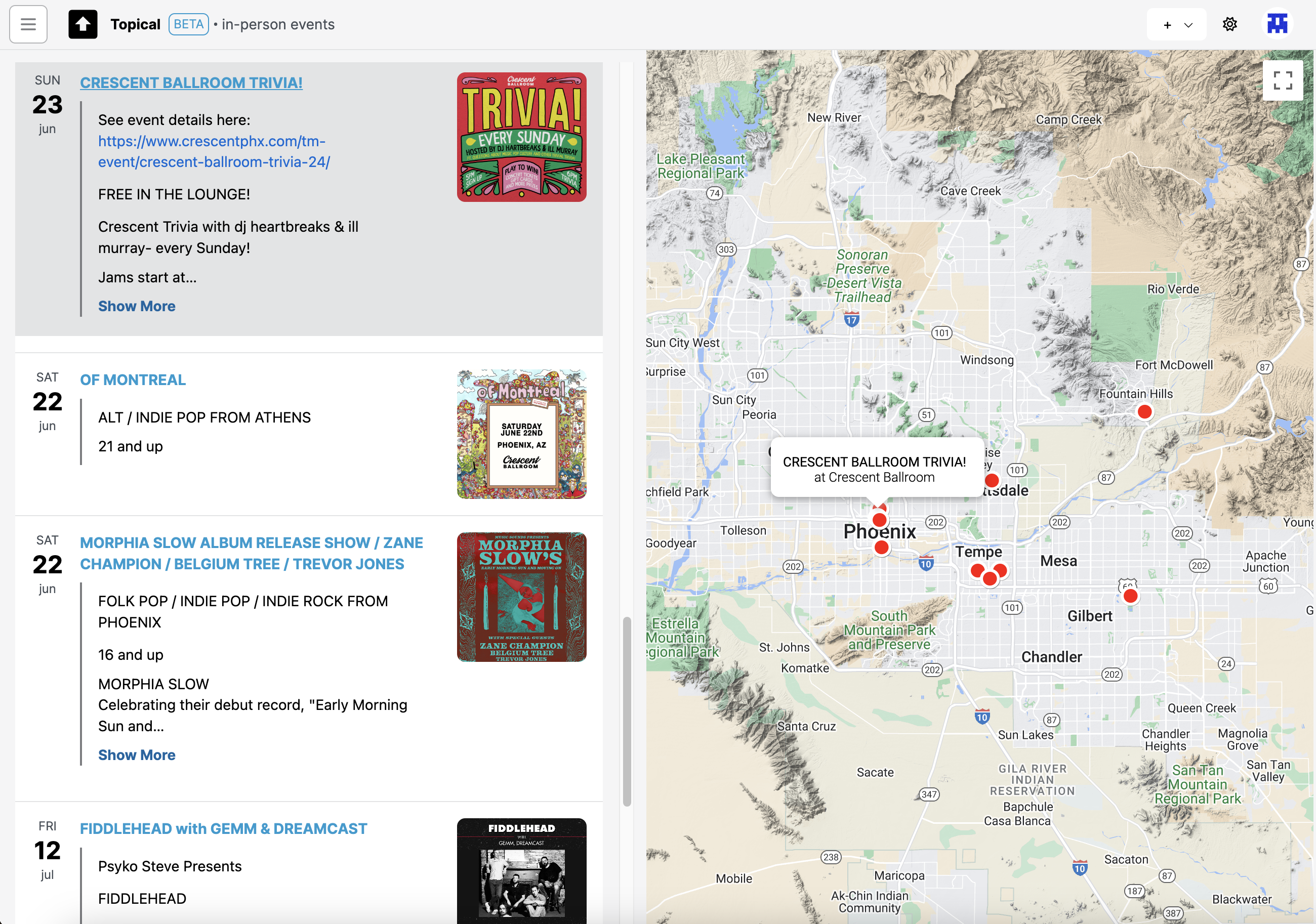 Map view hover on list item